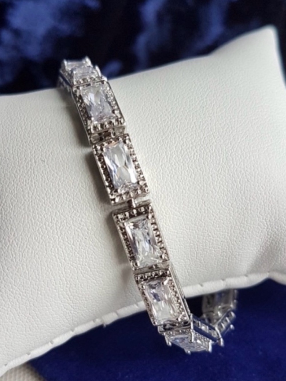 Swarovski Elements 925 Silver Clear Rectangular Halo Tennis Bracelet NEW